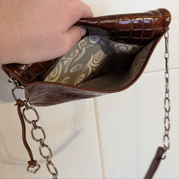 Brighton All You Need Is Love faux croc brown patent leather shoulder bag - Picture 5 of 5